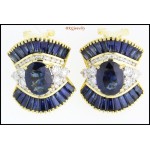 18K Yellow Gold Diamond Natural Blue Sapphire Earrings [E0041]