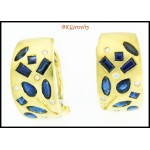 Genuine Blue Sapphire 18K Yellow Gold Diamond Earrings [E0056]