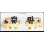 18K Yellow Gold Diamond Blue Sapphire Elephant Earrings [E0044]