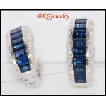 Blue Sapphire Diamond Earrings Jewelry 18K White Gold [E0003]