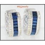 18K White Gold Blue Sapphire Natural Diamond Earrings [E0015]