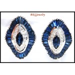 18K White Gold Diamond Blue Sapphire Earrings Jewelry [E0039]