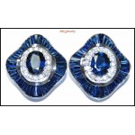 18K White Gold Unique Diamond Blue Sapphire Earrings [E0042]