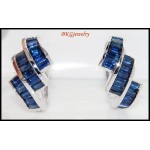 Eternity Blue Sapphire Gemstone 18K White Gold Earrings [E0022]