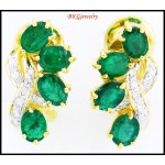 Unique Emerald Gemstone 18K White Gold Diamond Earrings [E0052]