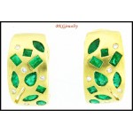 18K White Gold Natural Emerald Gemstone Diamond Earrings [E0055]