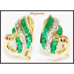 Diamond Gemstone Emerald Swan Earrings 18K White Gold [E0068]