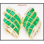 Natural Diamond Gemstone Emerald Earrings 18K White Gold [E0069]