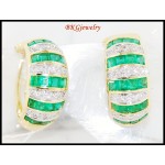 18K White Gold Diamond Gemstone Emerald Eternity Earrings [E0070]