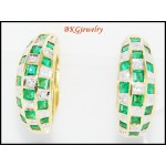 18K White Gold Gemstone Diamond Jewelry Emerald Earrings [E0072]