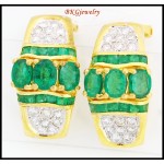 18K White Gold Genuine Diamond Emerald Gemstone Earrings [E0071]