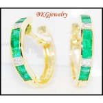 18K Yellow Gold Genuine Gemstone Diamond Emerald Earrings [EL0002]