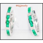 Genuine Gemstone 18K White Gold Diamond Emerald Earrings [EL0006]