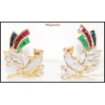 18K Yellow Gold Eternity Multi Gemstone Diamond Bird Earrings [E0064]
