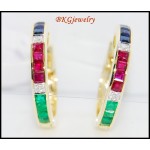 Multi Gemstone Diamond Huggie Earrings 18K Yellow Gold [EL0004]