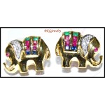 Diamond 14K Yellow Gold Multi Gemstone Elephant Earrings [E_110]