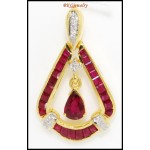 Diamond Gemstone Jewelry Pendant Ruby 18K Yellow Gold [P0088]