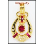 Diamond Genuine Gemstone 18K Yellow Gold Pendant Ruby [P0091]