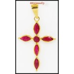 18K Yellow Gold Gemstone Jewelry Ruby Cross Pendant [P0117]