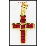 Ruby Gemstone 18K Yellow Gold Jewelry Cross Pendant [P0118]