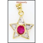 18K Yellow Gold Ruby Star Pendant Natural Diamond [P0099]