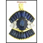 Natural Diamond 18K Yellow Gold Blue Sapphire Pendant [P0002]