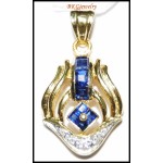 18K Yellow Gold Blue Sapphire Gemstone Diamond Pendant [P0134]