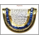 18K Yellow Gold Diamond Jewelry Blue Sapphire Pendant [P0136]