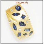 Gemstone Blue Sapphire Pendant Diamond 18K Yellow Gold [P0072]