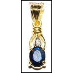 Blue Sapphire Pendant Solitaire Diamond 18K Yellow Gold [P0133]