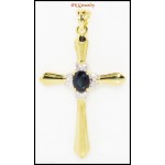 Blue Sapphire Diamond Eternity Cross Pendant 18K Yellow Gold [P0108]