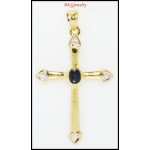 Cross Diamond Jewelry Pendant Blue Sapphire 18K Yellow Gold [P0109]