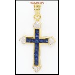 Blue Sapphire Cross Pendant Jewelry 18K Yellow Gold Diamond [P0111]