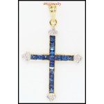 Natural Blue Sapphire Cross Pendant Diamond 18K Yellow Gold [P0113]
