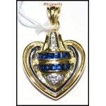 18K Yellow Gold Blue Sapphire Heart Pendant Eternity Diamond [P0104]