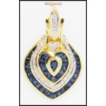 Blue Sapphire Heart Jewelry Diamond 18K Yellow Gold Pendant [P0090]