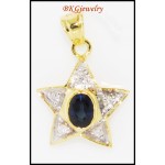 18K Yellow Gold Blue Sapphire Gemstone Diamond Star Pendant [P0100]