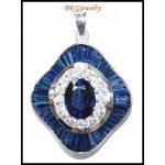 Diamond Blue Sapphire Pendant Jewelry 18K White Gold [P0138]
