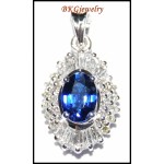 18K White Gold Blue Sapphire Diamond Solitaire Pendant [P0139]