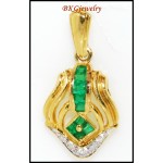 18K Yellow Gold Emerald Diamond Eternity Pendant Jewelry [P0101]
