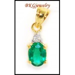 Genuine Diamond Emerald 18K Yellow Gold Solitaire Pendant [P0032]