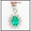 18K White Gold Solitaire Jewelry Emerald Diamond Pendant [P0026]