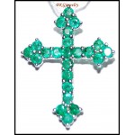 18K White Gold Natural Gemstone Cross Pendant Emerald [P0129]
