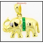 Elephant Pendant Diamond Natural Emerald 18K Yellow Gold [P0015]