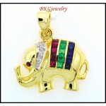 18K Yellow Gold Multi Gemstone Elephant Pendant Diamond [P0010]