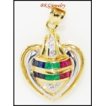 Diamond Multi Gemstone Heart Pendant Jewelry 18K Yellow Gold [P0103]