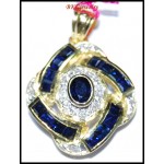 14K Yellow Gold Jewelry Diamond Blue Sapphire Pendant [P_161]