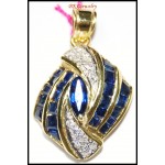 Genuine Blue Sapphire Pendant Diamond 14K Yellow Gold [P_155]