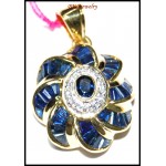 14K Yellow Gold Jewelry Blue Sapphire Diamond Pendant [P_159]