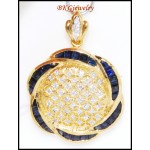 Diamond Blue Sapphire Brooch/Pendant Jewelry 18K Yellow Gold [I_001]